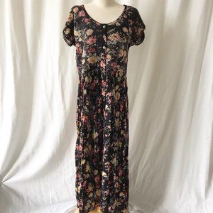 Vintage Paris floral print semi sheer maxi dress M